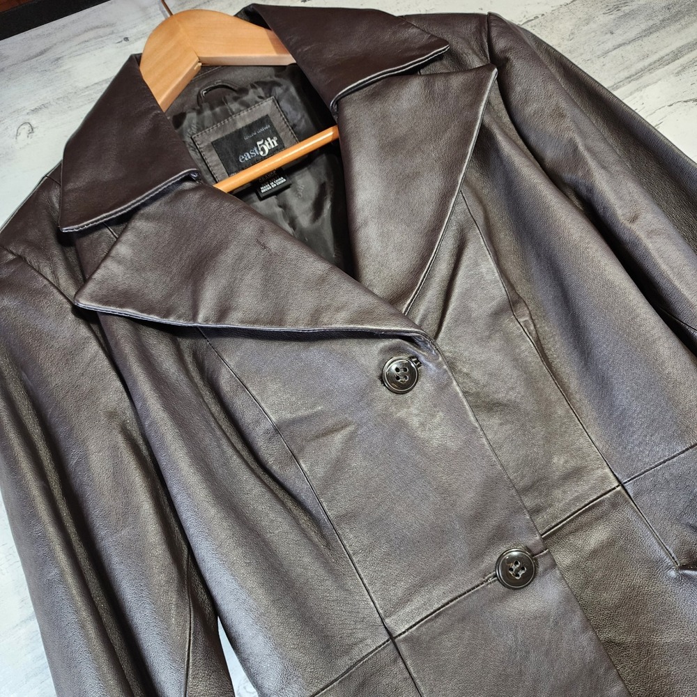 Leather Jacket Women Petite Large Fontana Brown Button Front Blazer East 5th NWT